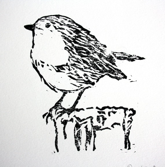 Linocut Robin Print. Bird Print Art. Lino by TheLinoPrintShop