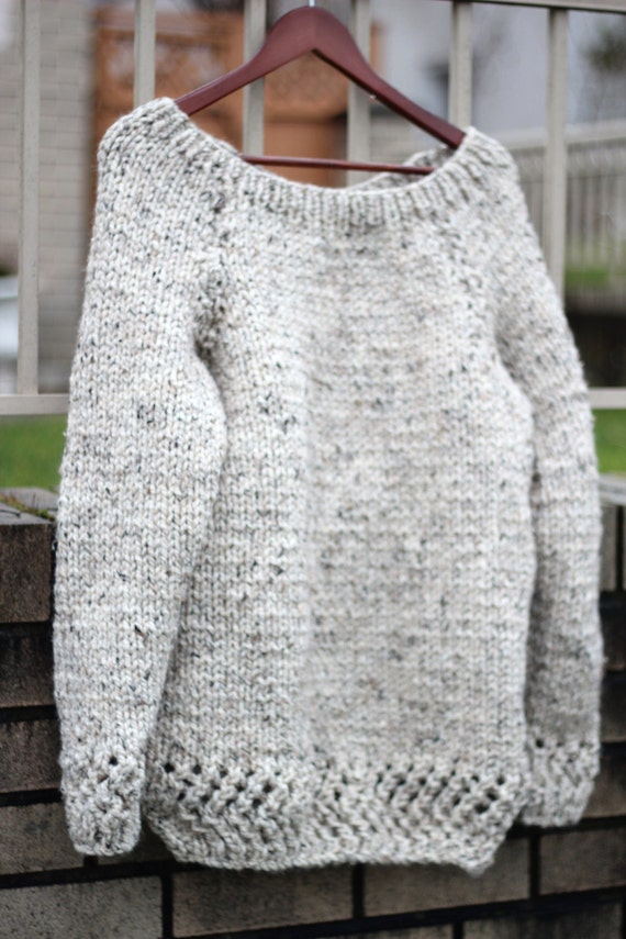 Items similar to warm wool chunky knitted sweater oatmeal colour on Etsy