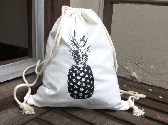 Screen Printed Cinch Drawstring Backpack Pineapple Fruit screen printed cinch drawstring backpack pineapple fruit