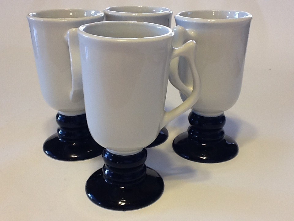 Vintage Hall Mugs White and Black Pedestal Coffee Mugs Set