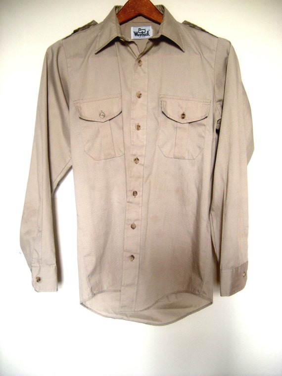 Vintage Woolrich Khaki Work Safari Shirt Mens Small