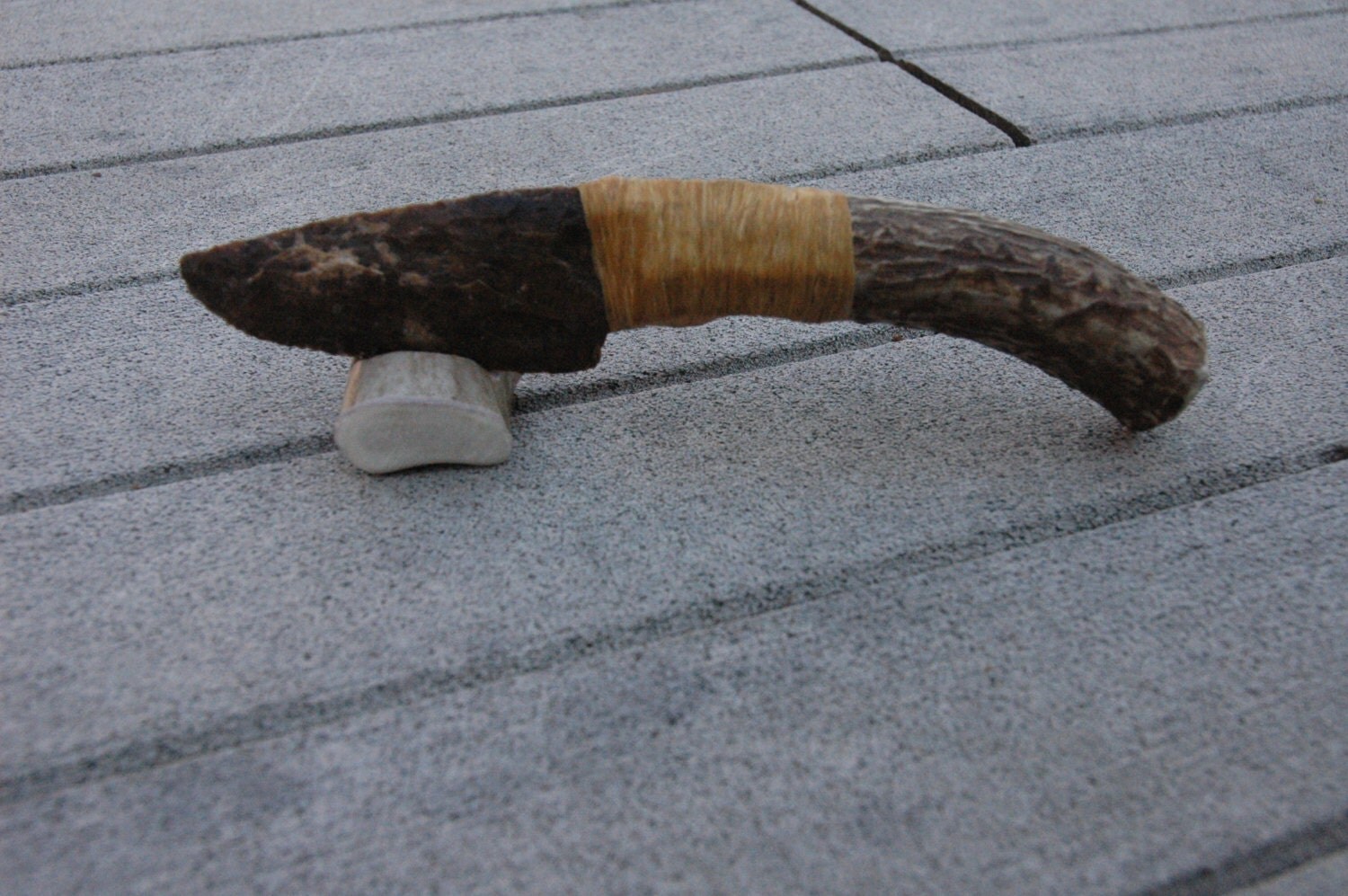Stone Knife with Antler Handle Native American Style Stone