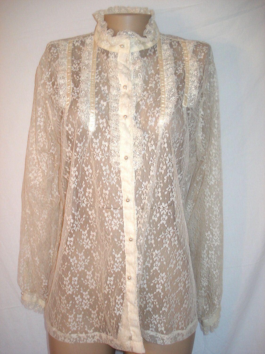 Lovely Lace Prairie Blouse XL 1X Shapely Lady by RipCityRetro