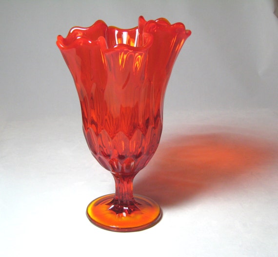 Fenton Orange / Amberina Glass Footed Thumbprint by StatelyVintage