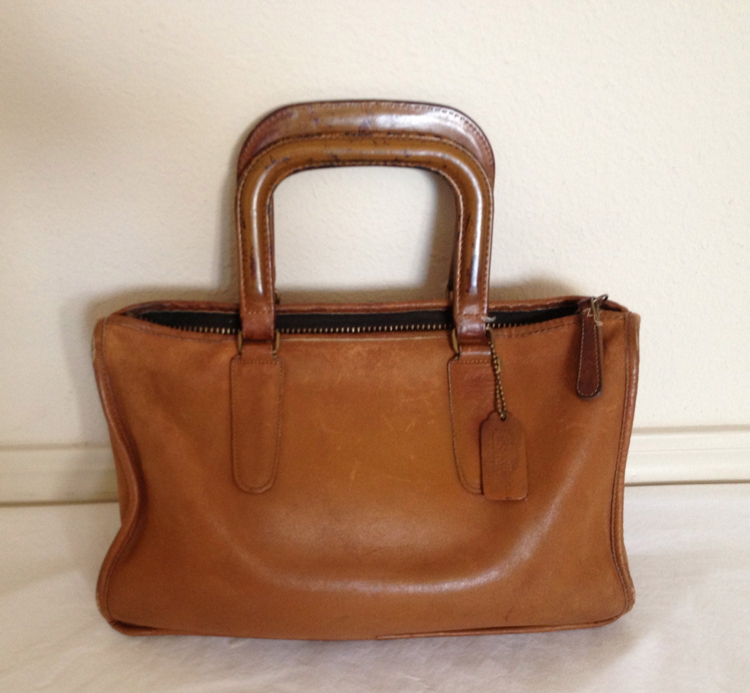 Vintage COACH Cognac Leather Briefcase/ Handbag