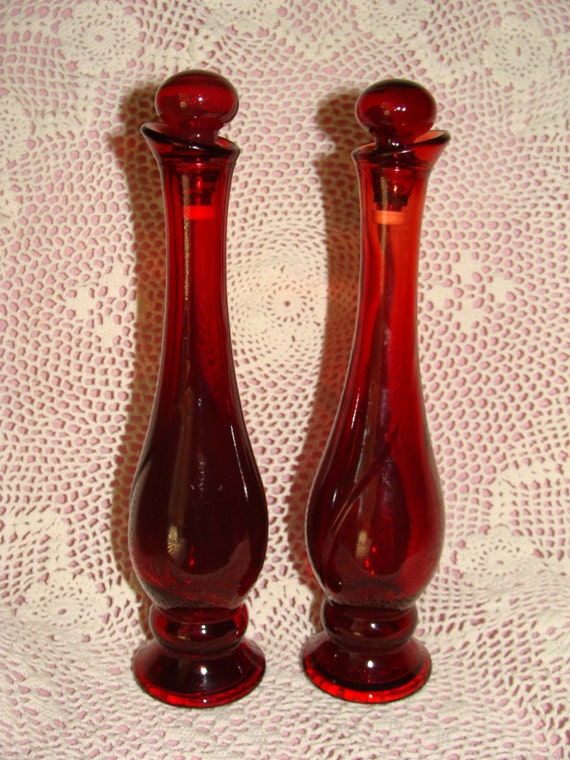 Download Vintage Avon Pair of Ruby Red Glass Bud Vase Cologne Bottle