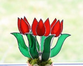 Red Stained Glass Flower Suncatcher, Stained Glass Art,  3d, Red Tulips, Spring Decor,Spring Fling