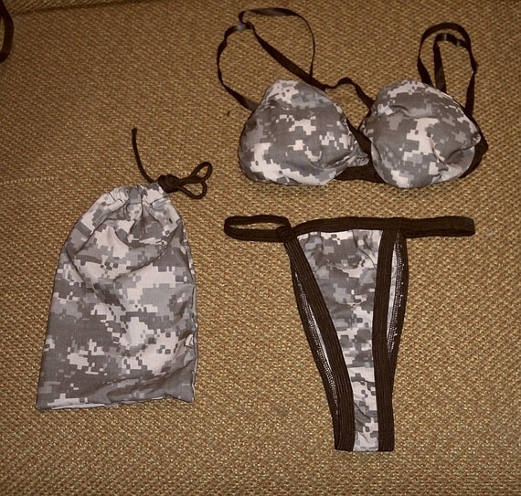 Acu Army Digital camo woman elastic trim bra thong gift bag
