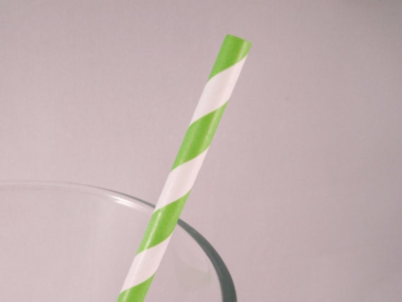 25 Lime Green Stripe Straws - ships less than 24 hours Il_570xn