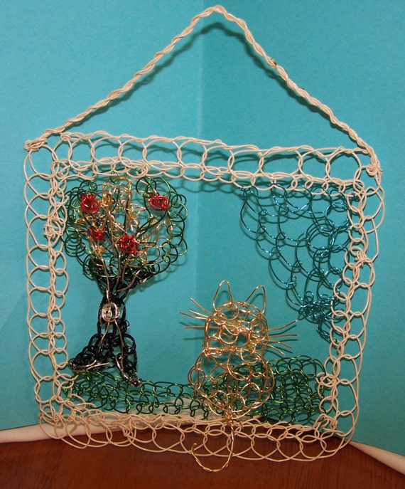 Wire Weaving Handmade Cute Cat in the Window by BarbsWireCreations