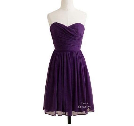 A-Line Sweetheart Short/Knee length Bridesmaid Dress, Dark Purple Chiffon Dress