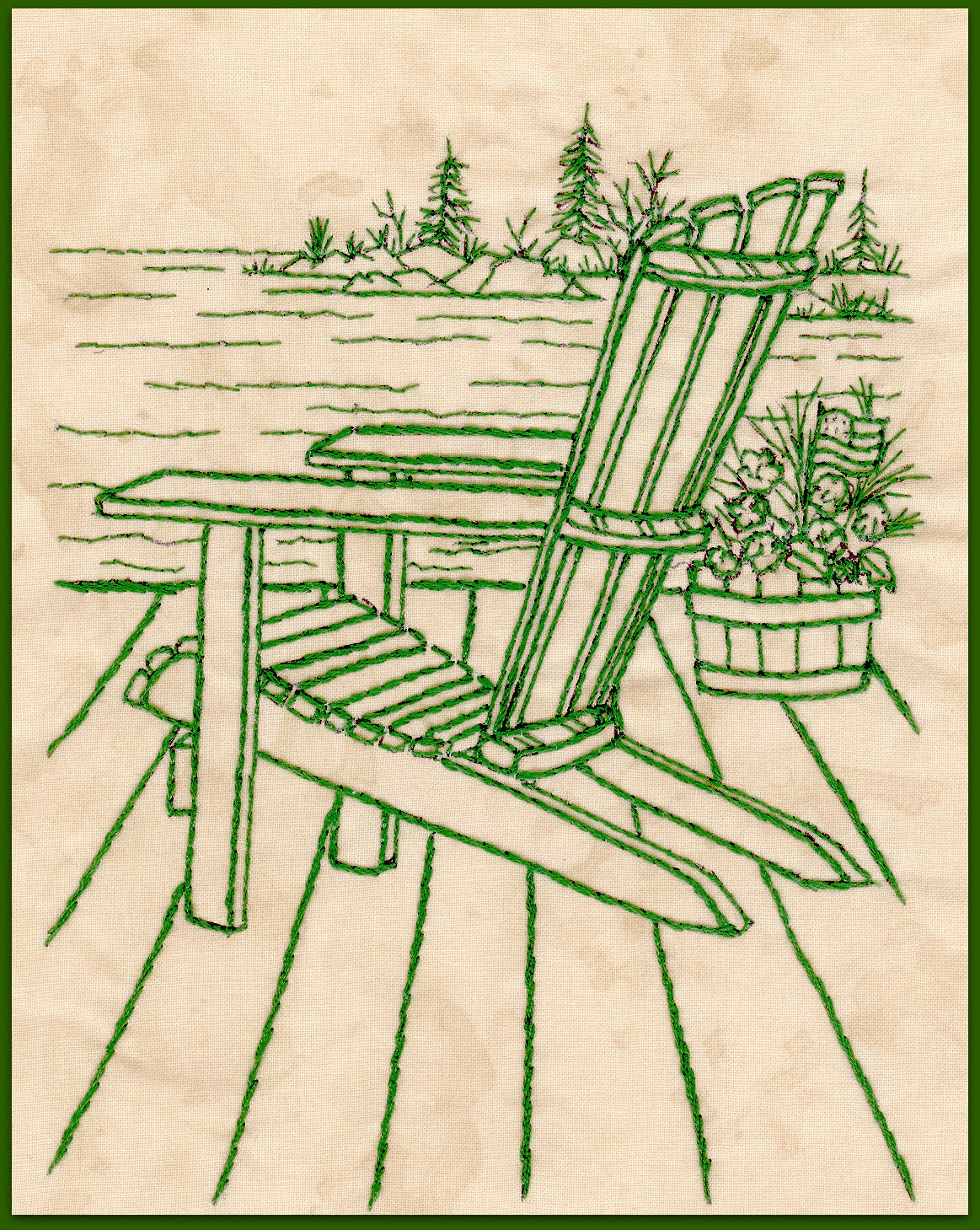 Northwoods Memories Adirondack chair - Redwork Hand 