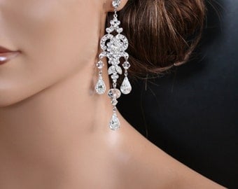 Chandelier Wedding Earrings Swarovski Crystal Bridal Earrings Long Vintage Style Art Deco Rhinestone Earrings CHLOE EARRINGS