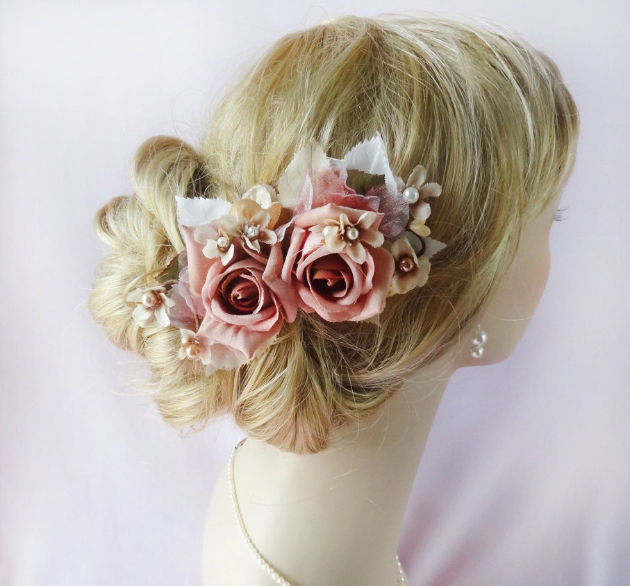 rose gold pink hair clip mauve pink bridal hair accessories