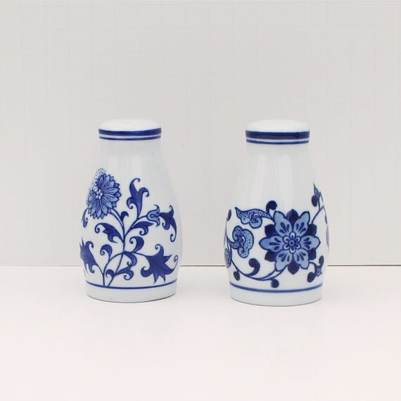 Blue & White China Salt and Pepper Shakers Vintage Pier One