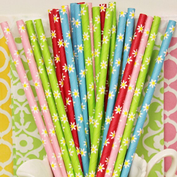 Items similar to Paper Straws, 25 Assorted Daisy Paper Straws, Blue