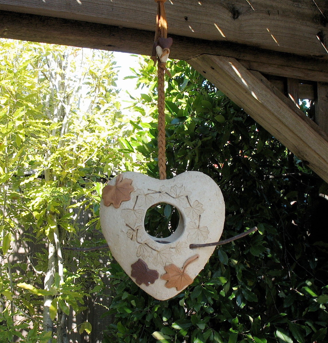 Hanging Heart Clay Bird Feeder or Planter Medium Size