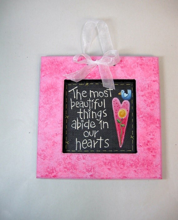 Beautiful Things Abide in our Heart, Tole Painted, Wedding Gift, Framed Art