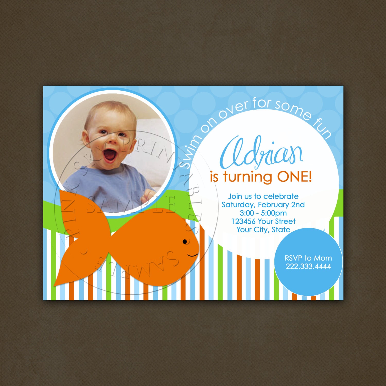 Fish Birthday Party Invitation Printable File Orange & Blue