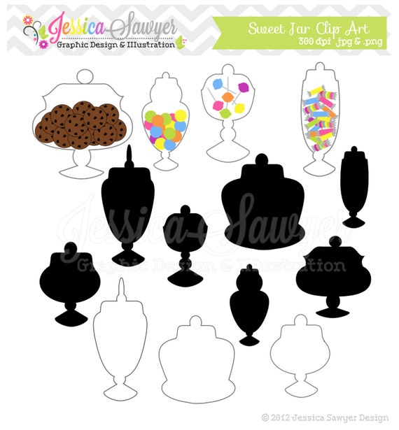 INSTANT DOWNLOAD, sweet candy jars clip art - alchemy jar clipart - vintage silhouette - cookie graphic - commercial use Il_570xn
