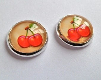 cherry earrings silver vintage style stud post 13 mm glass photo