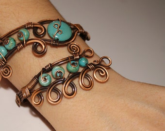 turquoise bracelet wire wrapped jewelry handmade copper jewelry turquoise cuff bracelet in handmade