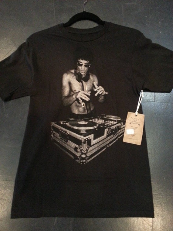 Bruce Lee DJ T shirt Black White Cotton by ScreamfamousClothing