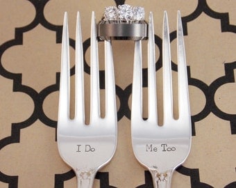 I do Me too Fork Set - Hand Stamped Vintage Silverware, wedding forks, wedding silverware