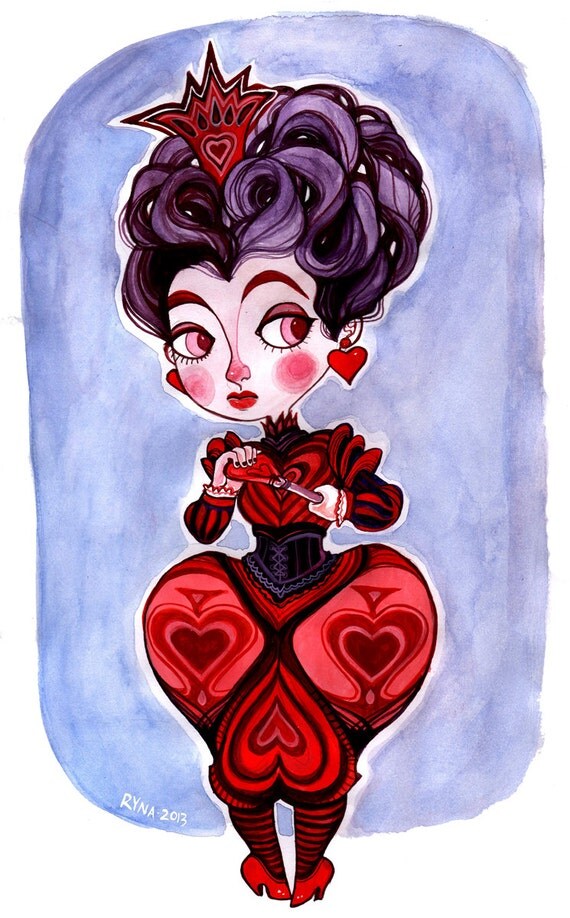 Queen of Hearts Alice in Wonderland Watercolour Illustration