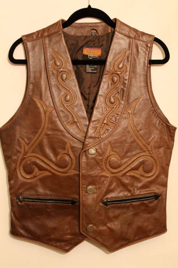 Items similar to Brown Leather Western Vest on Etsy
