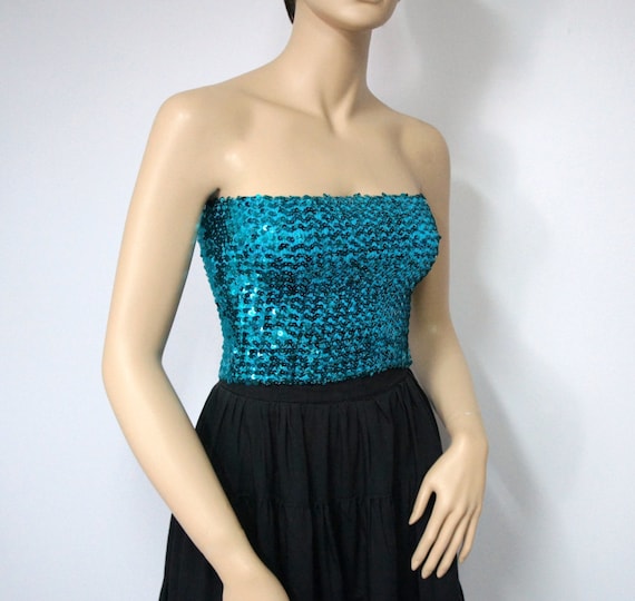 Vintage Tube Top Sequin Turquoise Bling by VintageAgelessThings