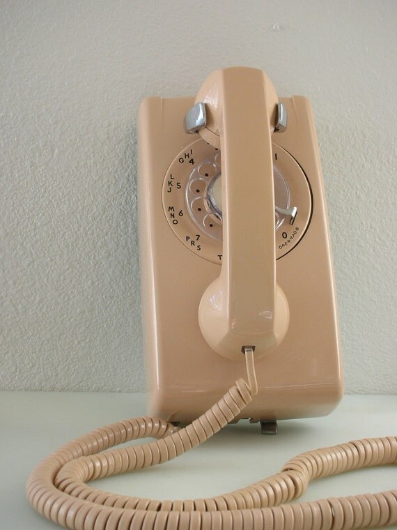 Beige Rotary Telephone TAN Wall Mount Phone Western Electric