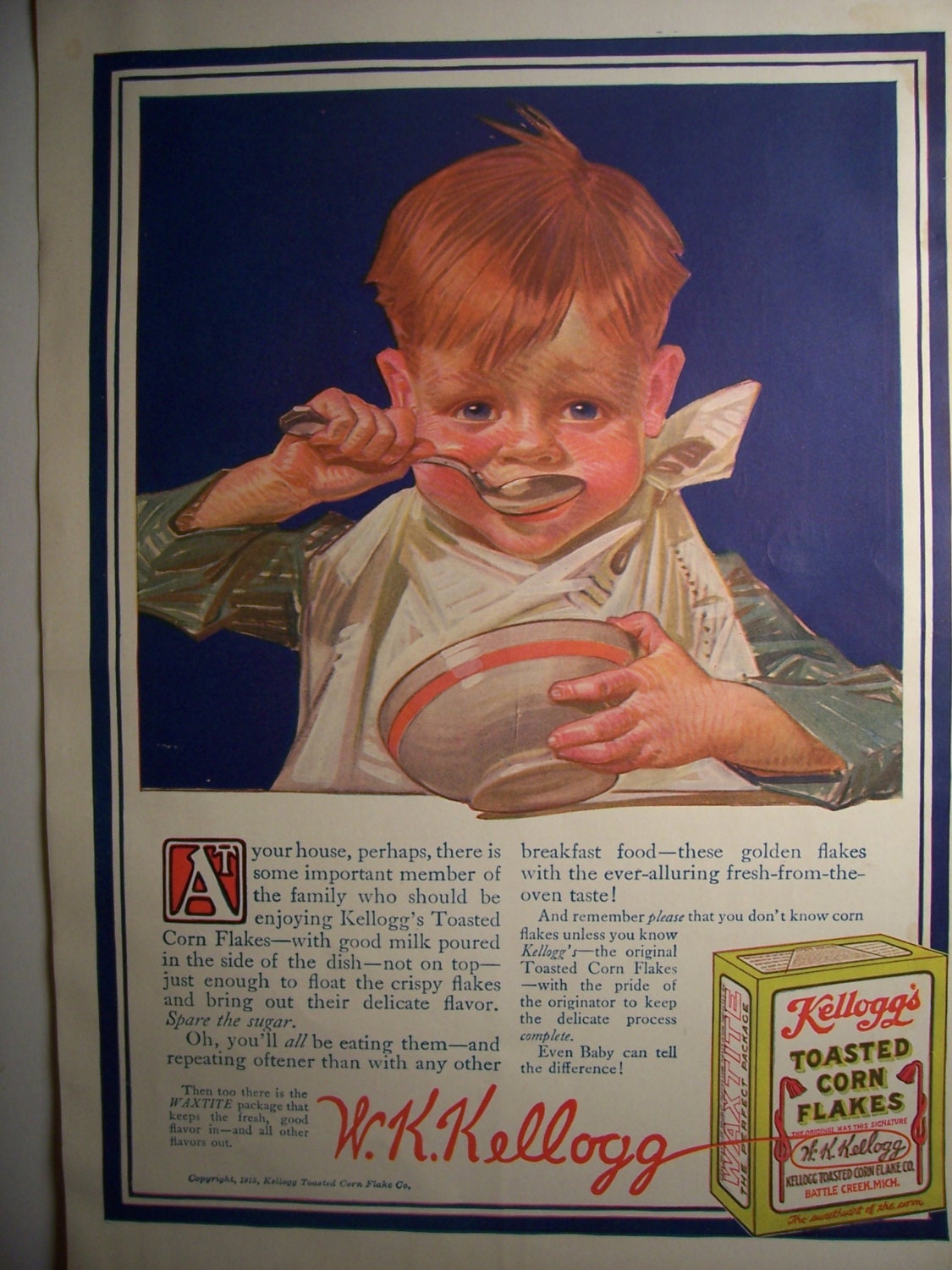 1915 KELLOGGS CEREAL AD Original Vintage Advertisement