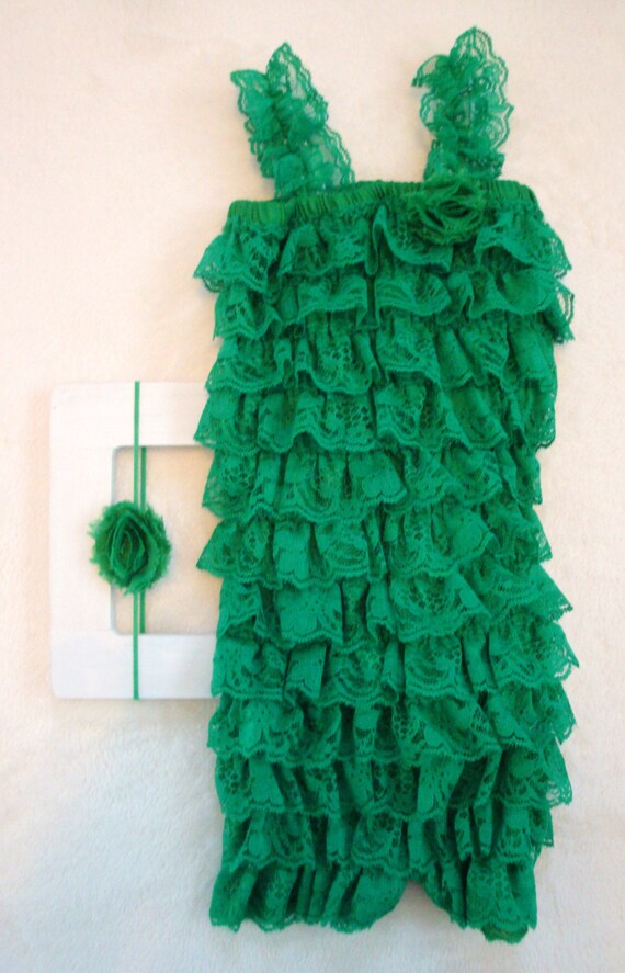 Romper Flower Sp green lace petti romper flower headband by lillybowpeep Romper Flower Sp green lace petti romper flower headband by lillybowpeep