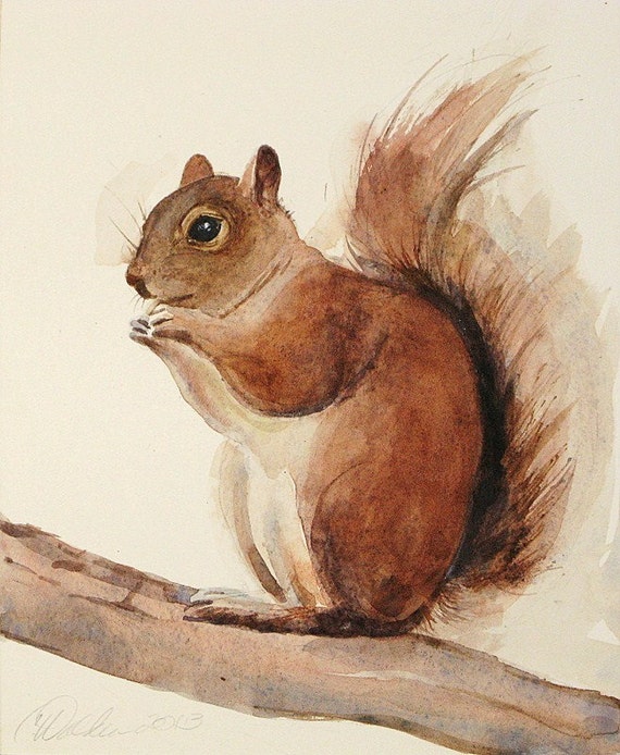 Red squirrel print nature art watercolors archival print