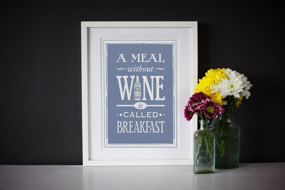 Wine Art Wine Wall Decor Blue Kitchen Wine Print Kitchen