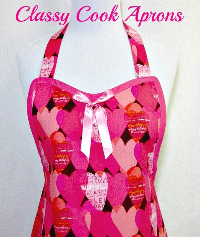 VALENTINE Apron CANDY HEARTS in Pink & Pretty Girly Hostess