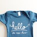 Hello I'm New Here, funny baby present, baby shower gift, blue white baby, baby boy gift (3-6 mo - teal)
