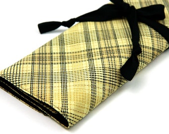 Large Knitting Needle Case - Countryville Plaid - black pockets for circular, straight, dpns