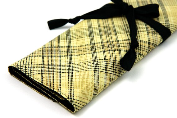 Large Knitting Needle Case - Countryville Plaid - black pockets for circular, straight, dpns