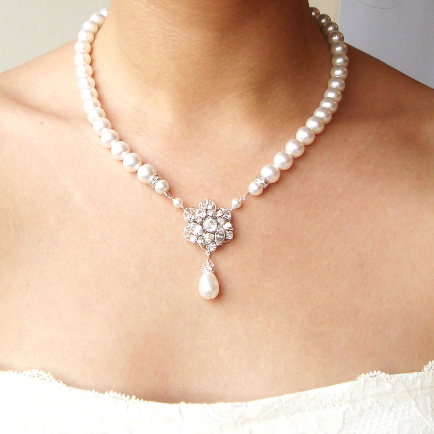 Bridal Necklace Pearl Wedding Jewelry Vintage Bridal