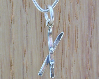 Snow Skis Sterling Silver Charm - Petite Skis Charm