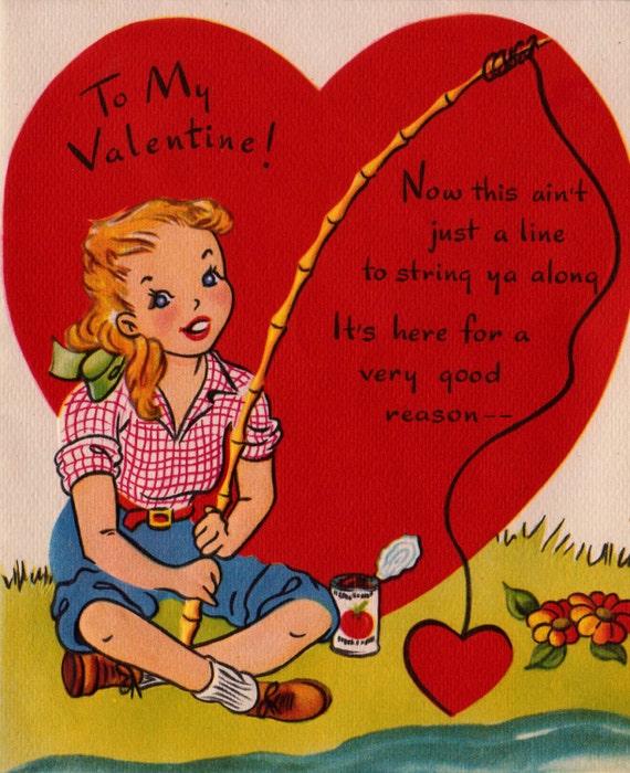 Vintage ToMy Valentine Fishing Greetings Card B7