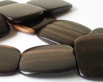 Tiger Ebony Flat Square 35mm Wood Beads, center-drilled, 1 16 inch strand