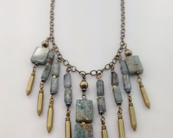 Quamby Designs: Kyanite and Pyrite with Brass Beaded Necklace
