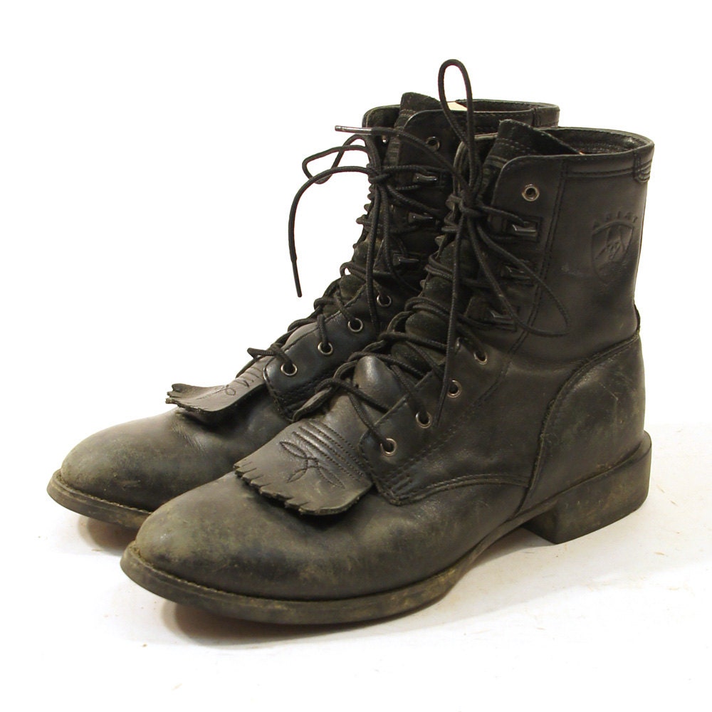 Ariat Lace Up Ankle / Roper / Packer Boots in Black Leather