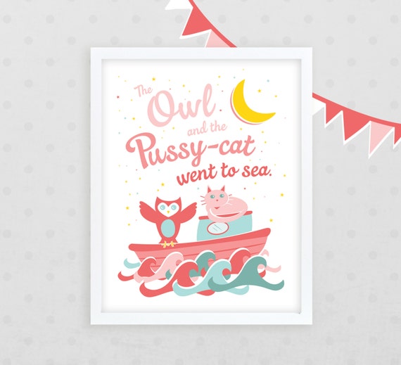 Owl and the Pussycat Nursery Rhyme Art 11x14 /// Baby Shower ...