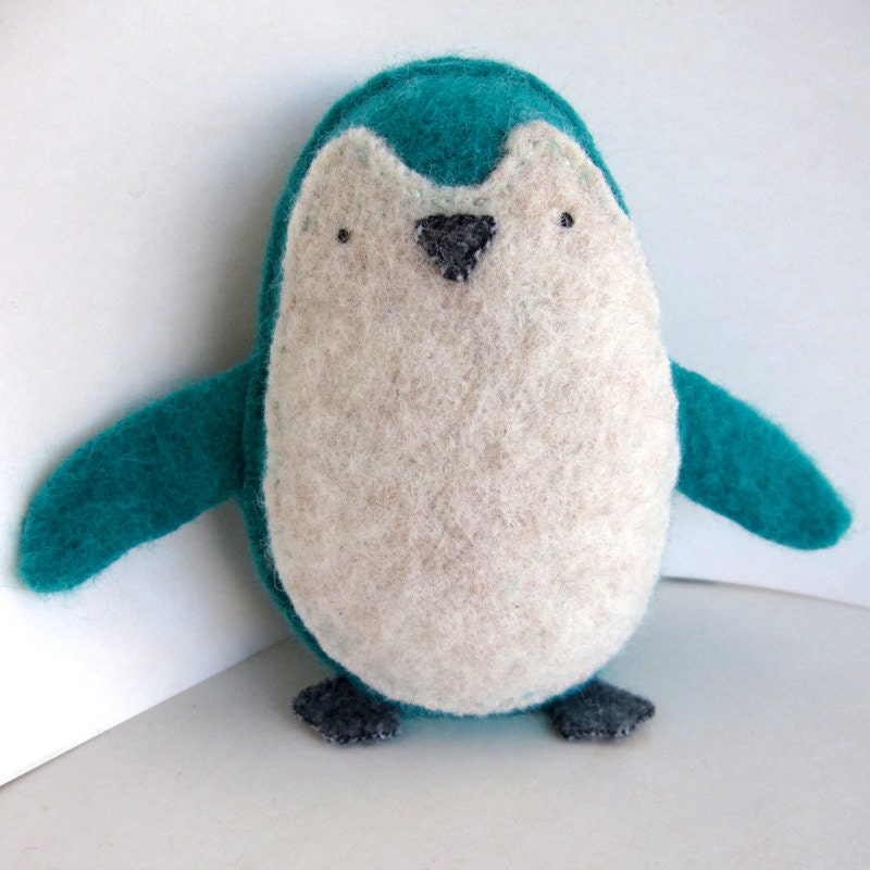 Teal Penguin Recycled Wool/Angora Plush Toy