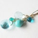 Aqua Glass Pendant, Gold Slide Pendant, Blue Teardrop Cascade, Shades of Aqua
