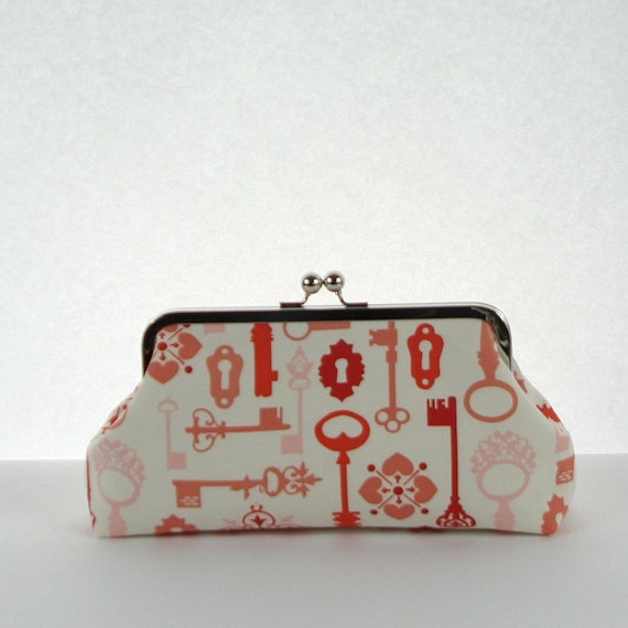Items similar to Wedding Clutch Coral and White Wedding Purse